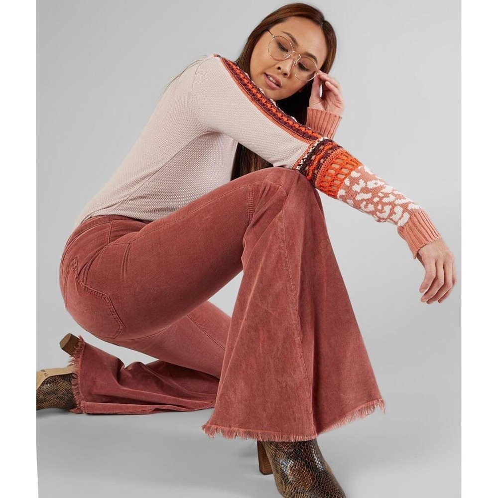 Free People Just Float On Flare Corduroy Pants Rust Brown Bell Bottom 27 OB61855 - Picture 8 of 9